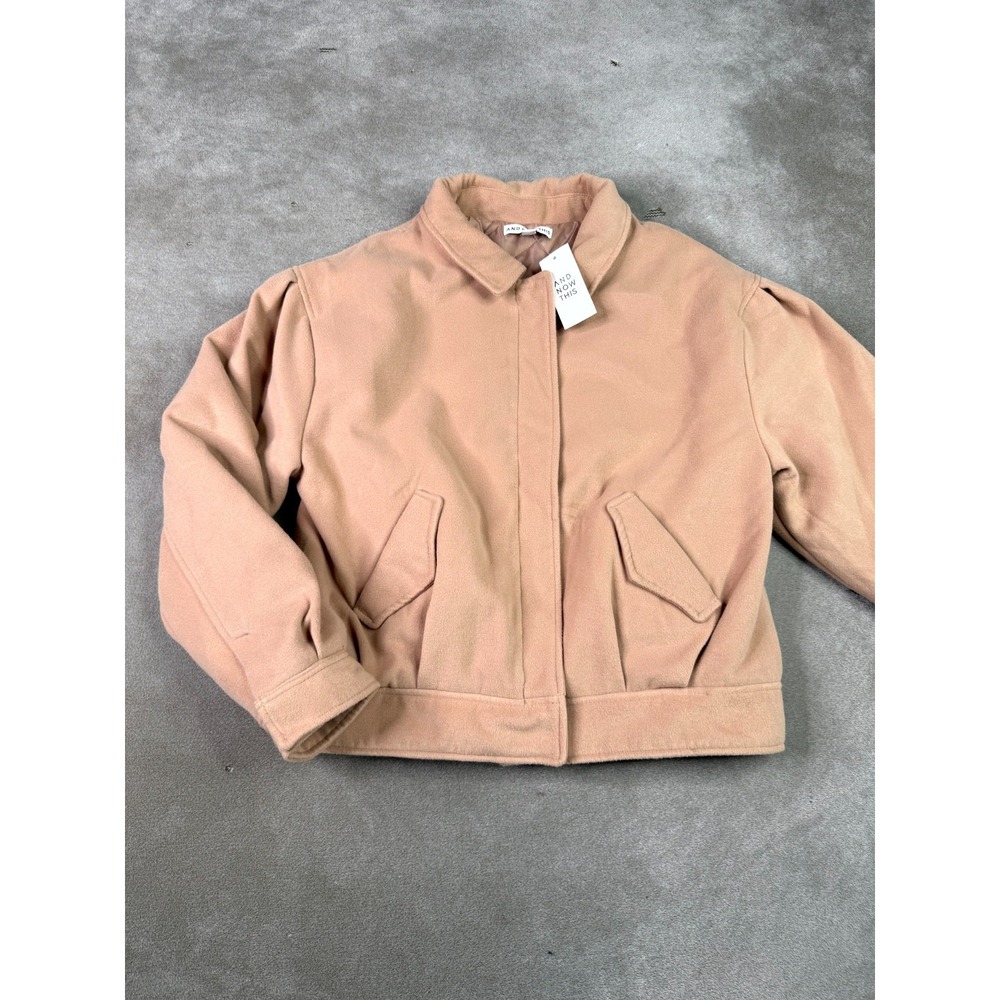 And Now This Bomber Jacket Womens Small Almond Quilted Lined Flap Pockets Preppy
